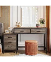 Tribesigns Computer Desk with 5 Drawers, Home Office Desks with Reversible Drawer Cabinet Printer Stand, Industrial Pc Desk with Storage, Grey Study W