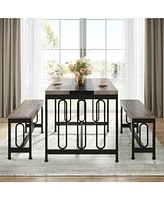 Tribesigns 55 Inch Dining Table Set for 4-6, 3-Piece Kitchen Table with 2 Benches, Space-Saving Dining Room Table Set for Home Kitchen, Restaurant