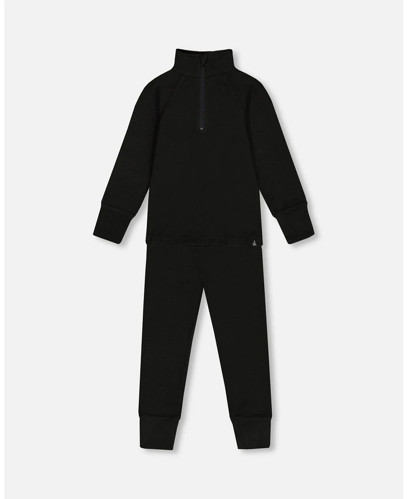 Deux par Toddler Unisex Two Piece Thermal Underwear Set Black - Toddler|Child