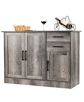 Gymax Buffet Storage Cabinet Console Table Kitchen Sideboard Drawer Grey