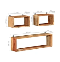 vidaXL 3 Piece Wall Cube Shelf Set Solid Acacia Wood