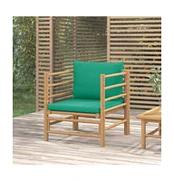 vidaXL Patio Sofa with Green Cushions Bamboo