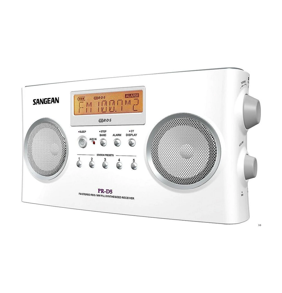 Sangean Pr-D5 White Am/Fm Stereo Rbds Radio Digital Tuning