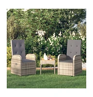 vidaXL Reclining Patio Chairs 2 pcs with Cushions Poly Rattan Gray