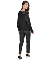 Karl Lagerfeld Paris Petite Pearl-Embellished Pullover Sweater