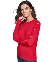 Karl Lagerfeld Paris Petite Embellished Button-Sleeve Sweater