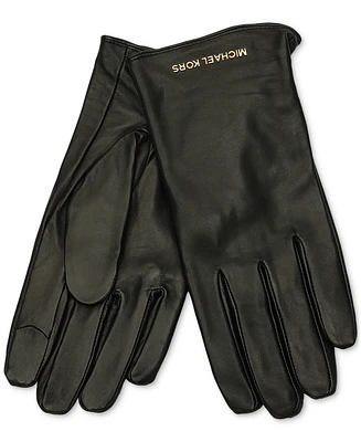 Michael Kors Women's Logo Detail Leather Tech Gloves