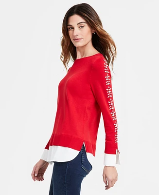 Jones New York Women's Embellished-Sleeve Shirttail Top