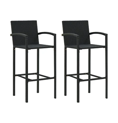 vidaXL Bar Stools 2 pcs Black Poly Rattan