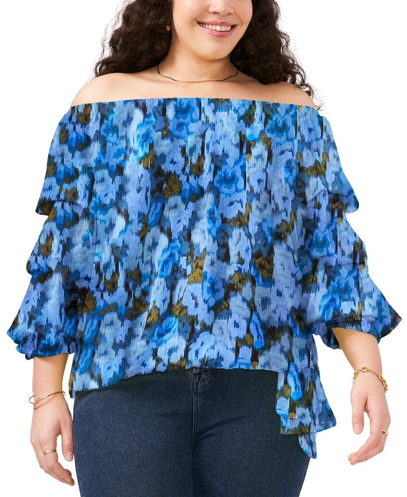 Vince Camuto Plus Printed Bubble-Sleeve Top