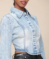 Avec Les Filles Women's Tuxedo Long-Sleeve Denim Shirt