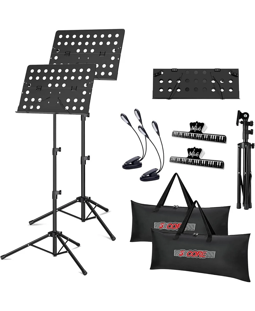 5 Core 2 Pack Sheet Music Stand Portable Metal Professional Collapsible Perforated Music Stand with Carrying Bag Sheet Music Folder, Adjustable Music