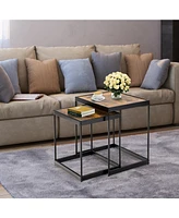 Sugift Set of 2 Modern Nesting End Tables with Metal Legs for Living Room-Rustic Brown