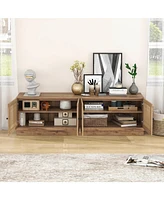 Sugift Farmhouse Tv Stand for TVs up to 75 Inches with 2 Cabinets-Oak
