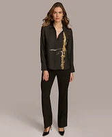 Donna Karan New York Women's Printed Long-Sleeve Button Down Shirt