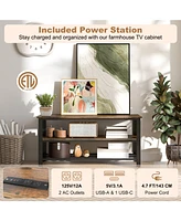 Sugift Industrial Tv Stand up to 50 Inches with Power Outlets and Usb Ports-Rustic Brown