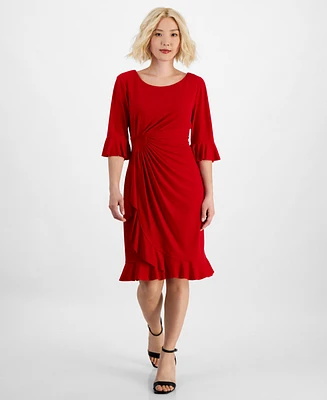 Connected Petite 3/4-Sleeve Ruffle Jersey Dress