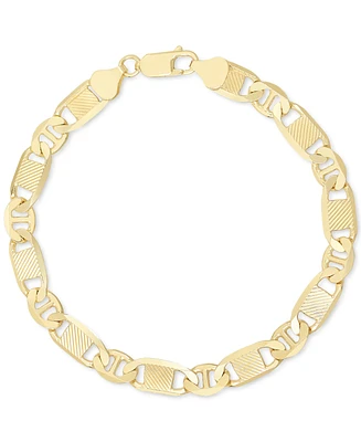 Italian Silver Men's Textured Mixed Mariner Link Chain Bracelet 14k Gold-Plated Sterling