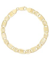 Italian Silver Men's Textured Mixed Mariner Link Chain Bracelet 14k Gold-Plated Sterling