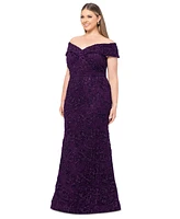 Xscape Plus Embellished Lace Off-The-Shoulder Gown