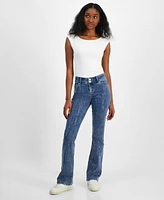 Madden Girl Juniors' Mid-Rise Sequin-Front Bootcut Jeans