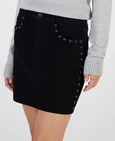 Tinseltown Juniors' Studded High-Rise Mini Skirt