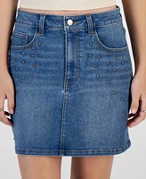 Tinseltown Juniors' Studded Denim Mini Skirt