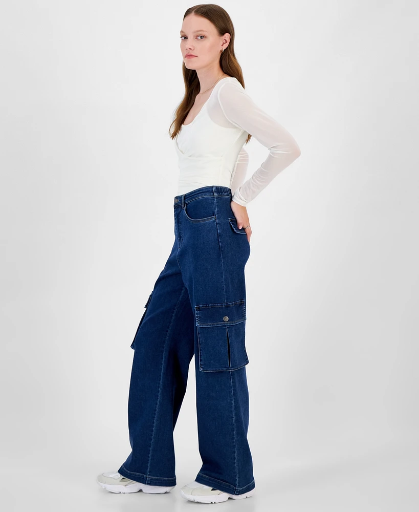 Tinseltown Juniors' Wide-Leg Cozy Cargo Jeans