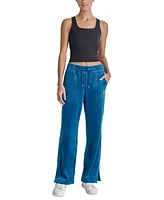 Dkny Women's Velour Rhinestone-Logo Side-Slit Track Pants