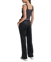 Dkny Women's Velour Rhinestone-Logo Side-Slit Track Pants