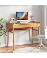 Skonyon Bamboo Writing Desk with 2 Storage Drawers and Open Shelf-Natural