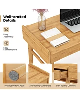 Skonyon Bamboo Writing Desk with 2 Storage Drawers and Open Shelf-Natural