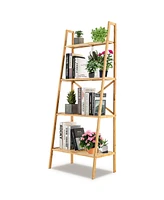 Sugift 58 Inch 4-Tier Bamboo Ladder Bookshelf-Natural