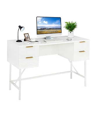 Skonyon 48 Inch Home Office Computer Desk with 4 Drawers-White