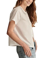 Lucky Brand Women's Cotton Embellished Peter Pan Collar Shirt