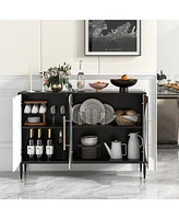 Gymax Sideboard Cabinet w/ Tempered Glass Door Elevated Metal Legs Free-standing