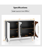 Gymax Sideboard Cabinet w/ Tempered Glass Door Elevated Metal Legs Free-standing