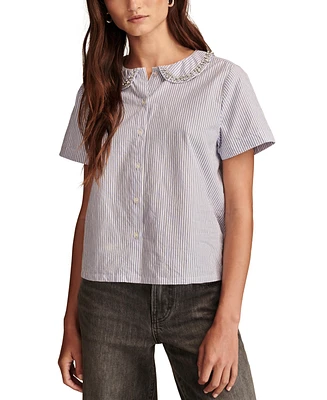 Lucky Brand Women's Embellished Striped Button-Front Cotton Shirt