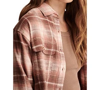 Lucky Brand Women's Cotton Raw Edge Plaid Cropped Button Down Top