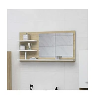 vidaXL Bathroom Mirror White and Sonoma Oak 35.4"x4.1"x17.7" Engineered Wood