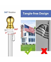 Yescom Bravery 10Ft Flag Pole Kit Aluminum Outside Inground Yard Garden with 3'x5' Usa Flag Ball Top Silver2 Packs