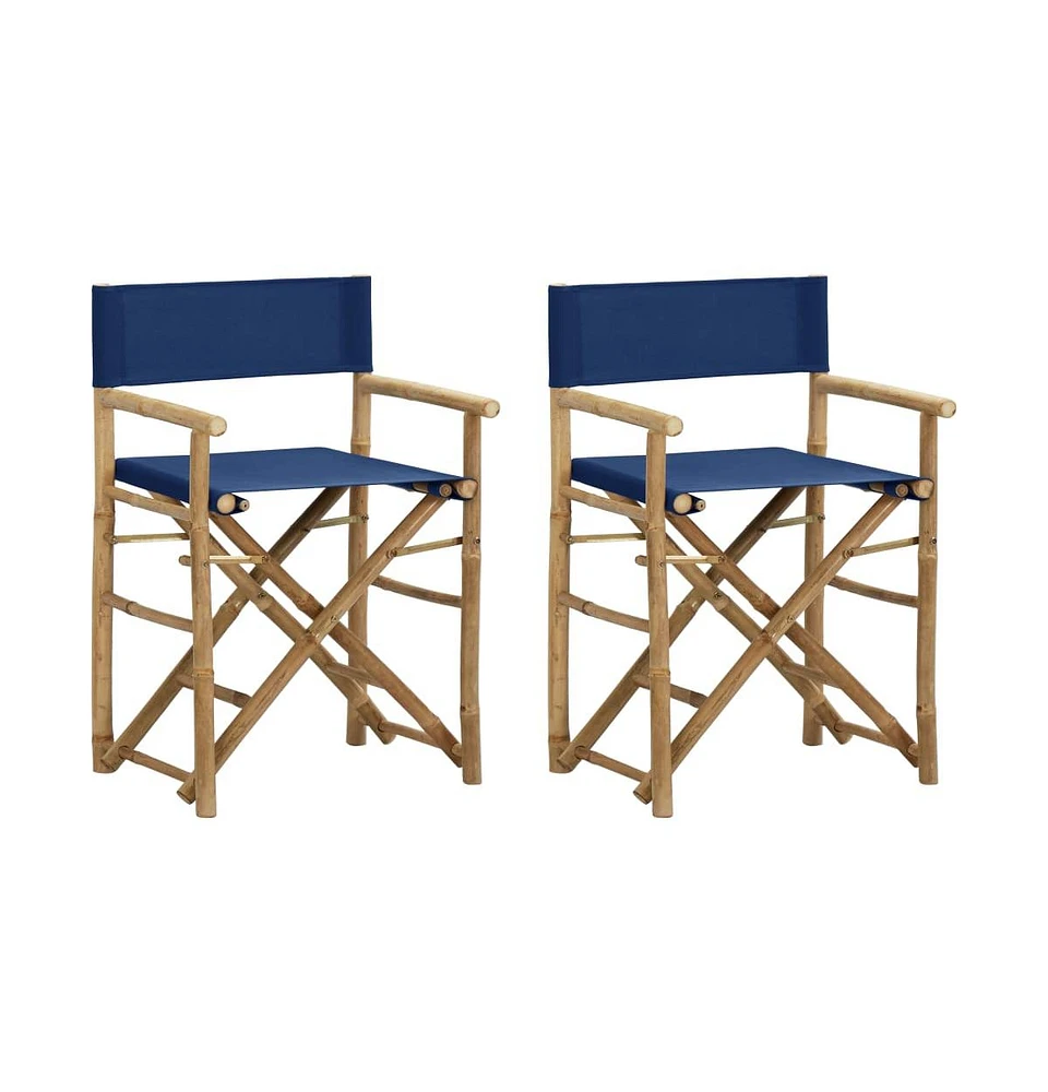 vidaXL Folding Director's Chairs 2 pcs Blue Bamboo and Fabric