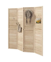 Homcom 4 Panel Room Divider w/ Hole Hooks Folding Privacy Screen, Natural