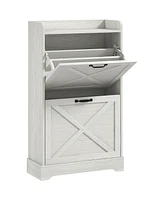 Homcom Slim Shoe Cabinet with 2 Flip Drawers and Adjustable Shelves,