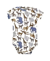 Touched by Nature Baby Boys Organic Cotton Bodysuits, Classic Safari, 6-9 Months