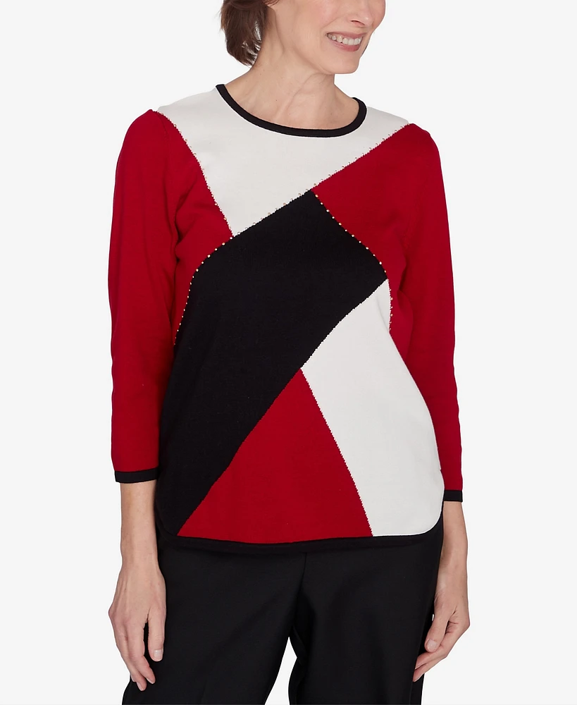 Alfred Dunner Petite Classics Colorblock Beaded Sweater