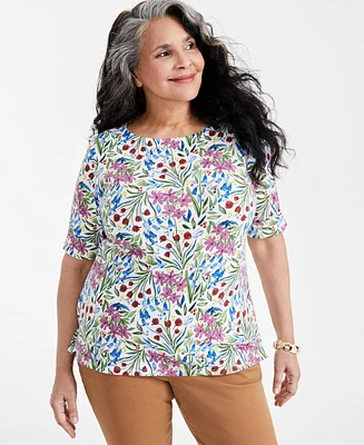 Style & Co Plus Size Printed Short Sleeve Cuffed Top