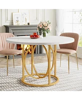 Tribesigns Modern Round Dining Table for 4-6, 47 Inches White Kitchen Table with Gold Base, Wood Dinner Table Coffee Table for Home Dining Room, Kitch