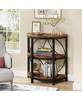 Tribesigns Half Round End Table, 3-Tier Narrow Side Table with Metal Frame, Half Circle Table, Half Moon Small Coffee Accent Table for Living Room, Be