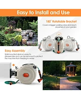 Givimo 98ft Wall Mounted Retractable Garden Hose Reel with Nozzle and Auto Rewind